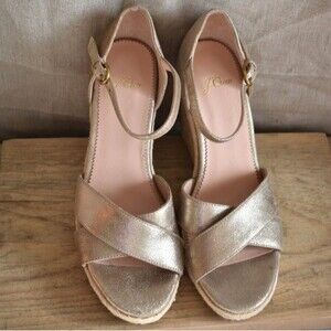 J. Crew Metallic Champagne Lt. Gold Leather Platform Espadrille Size 7.5
